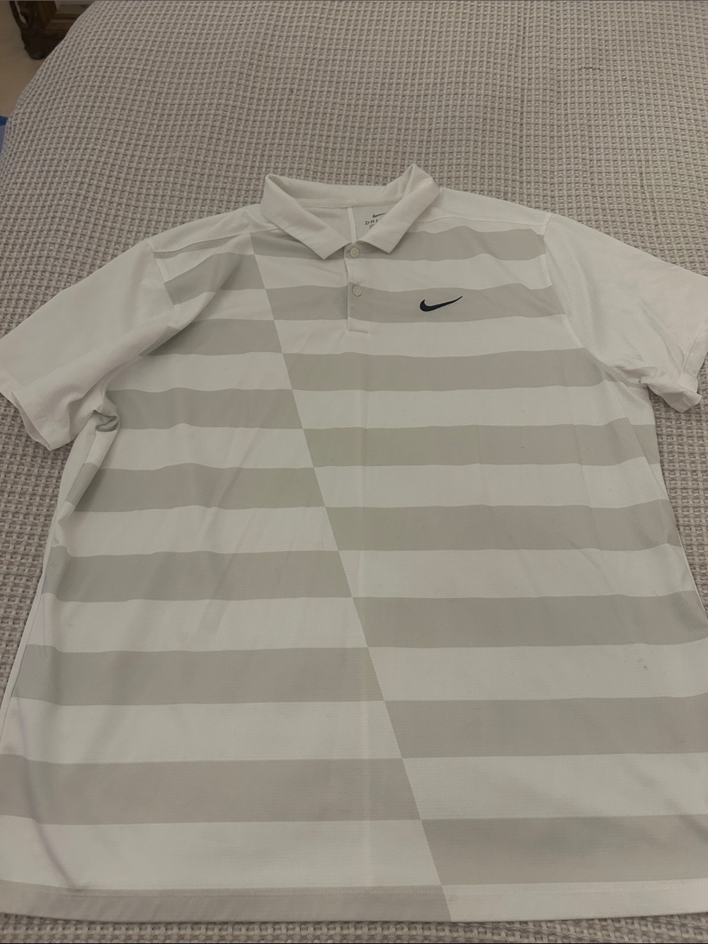 Nike Men’s White and Light Taupe Striped Polo